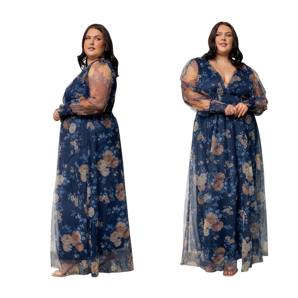 NWT Baltic Born Layla Tulle Long Sleeve Mesh Maxi Floral Dress Plus Size 2XL